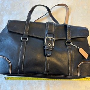 COACH Black All Leather Purse Large Satchel Silver Hardware